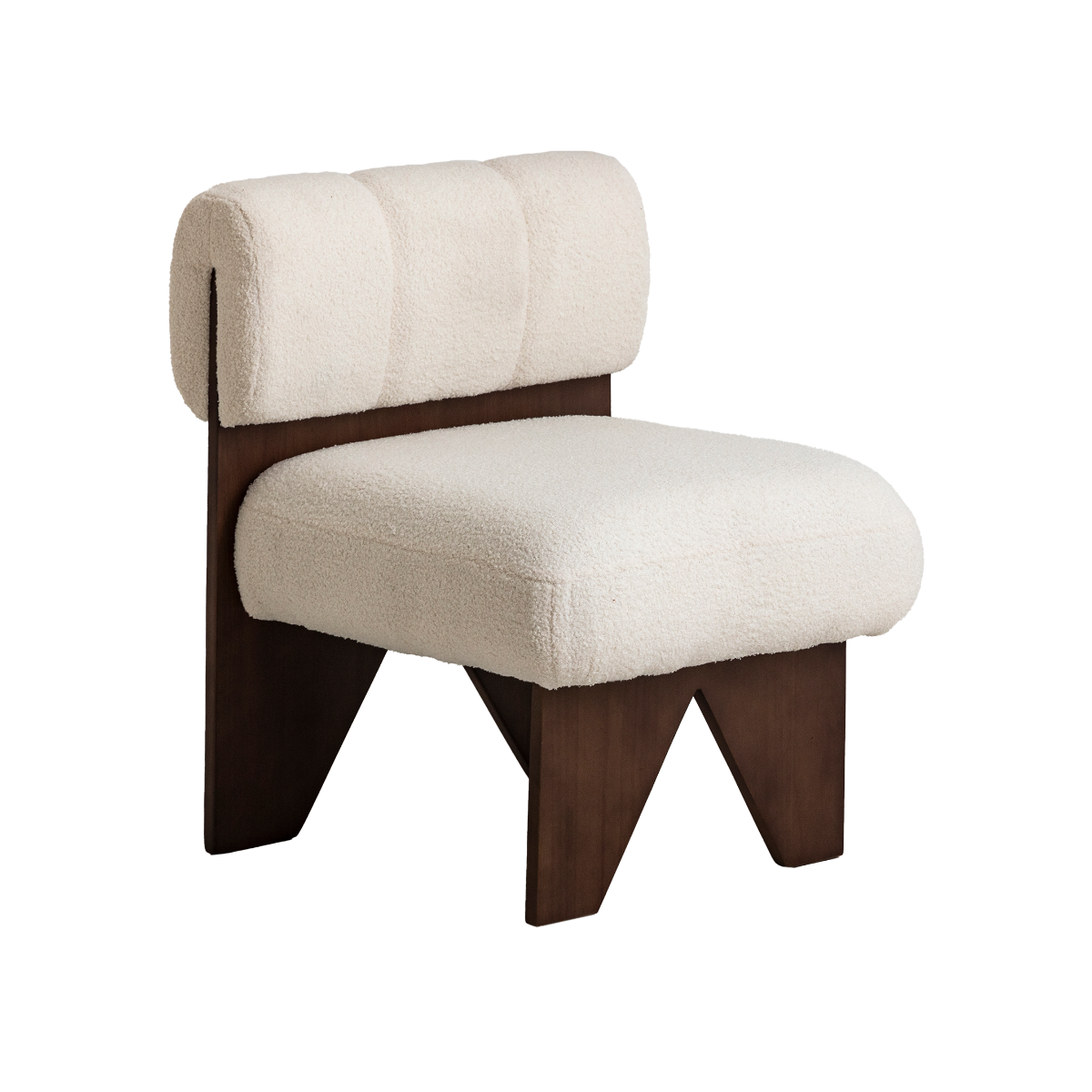 Petit fauteuil carré en tissu bouclette et bois d'hévéa blanc Soléa