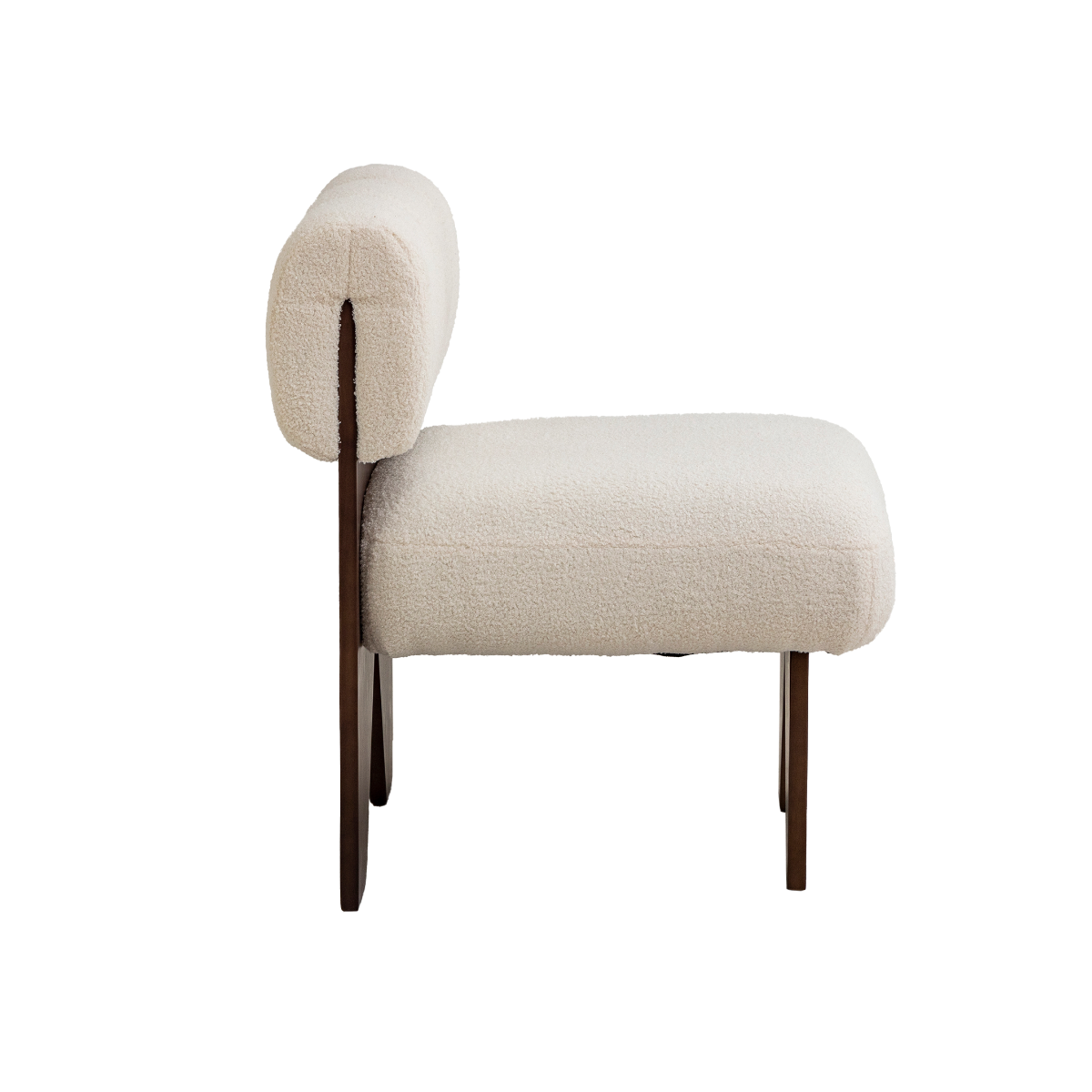 Petit fauteuil carré en tissu bouclette et bois d'hévéa blanc Soléa