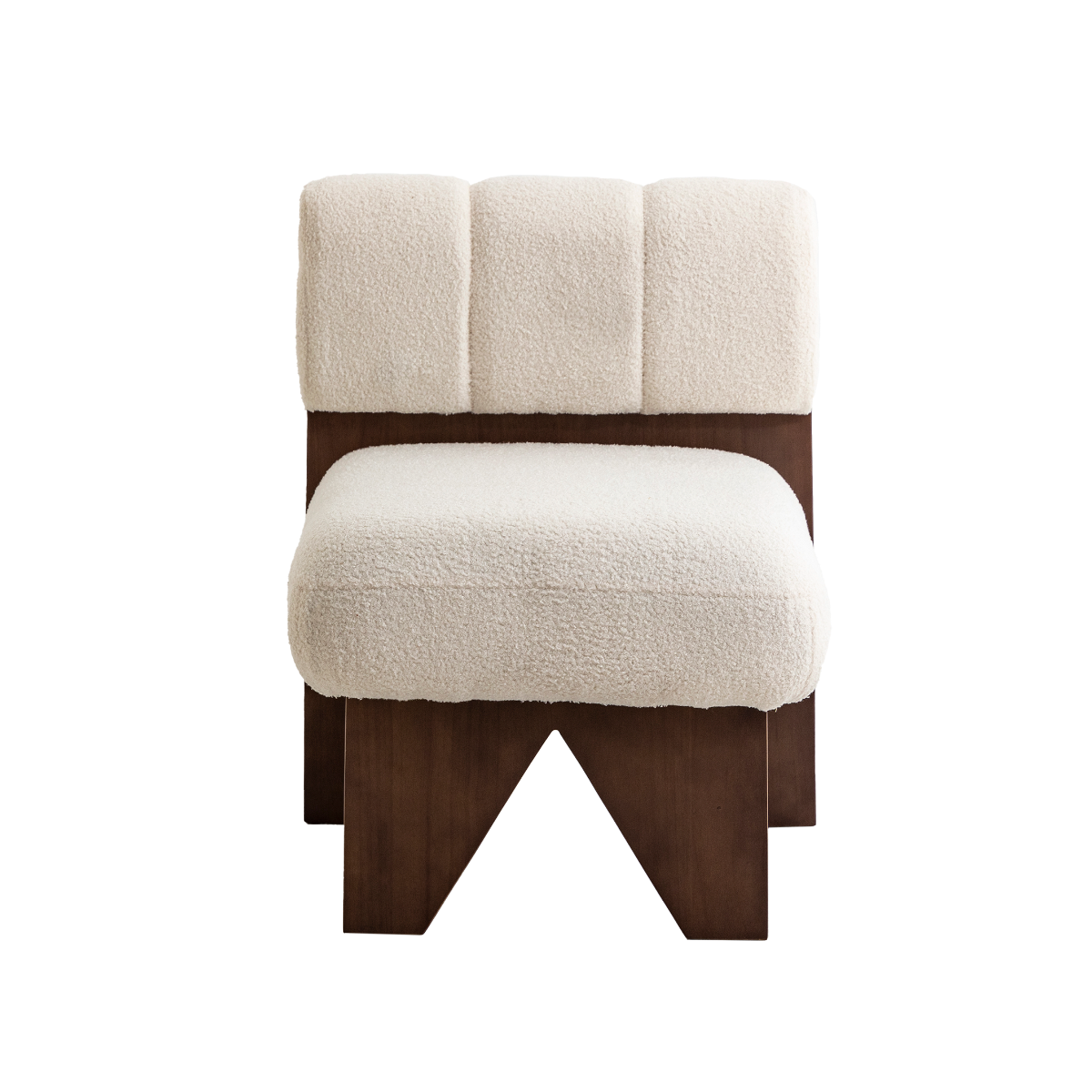 Petit fauteuil carré en tissu bouclette et bois d'hévéa blanc Soléa