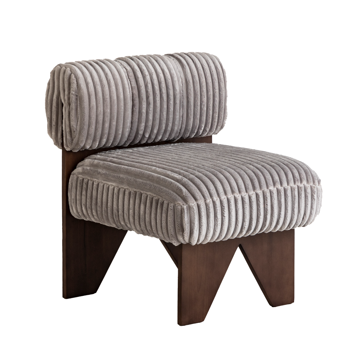 Petit fauteuil carré en velours côtelé et bois d'hévéa gris Soléa