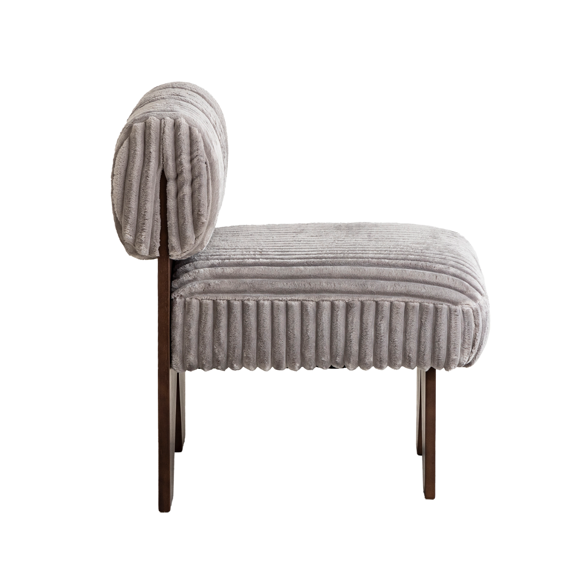 Petit fauteuil carré en velours côtelé et bois d'hévéa gris Soléa