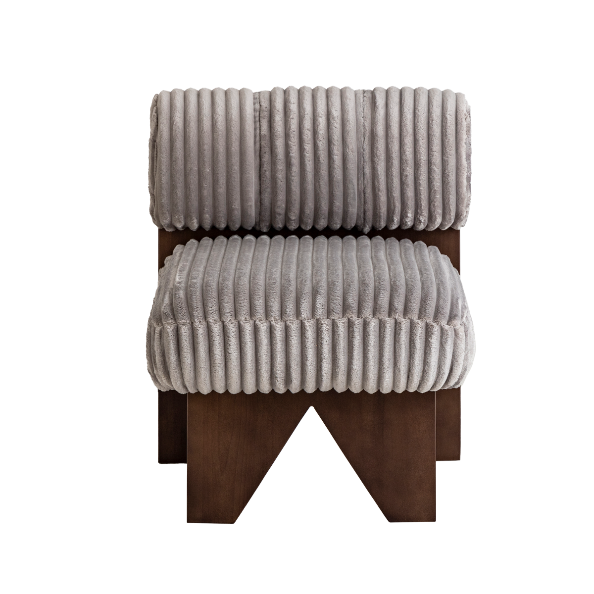 Petit fauteuil carré en velours côtelé et bois d'hévéa gris Soléa