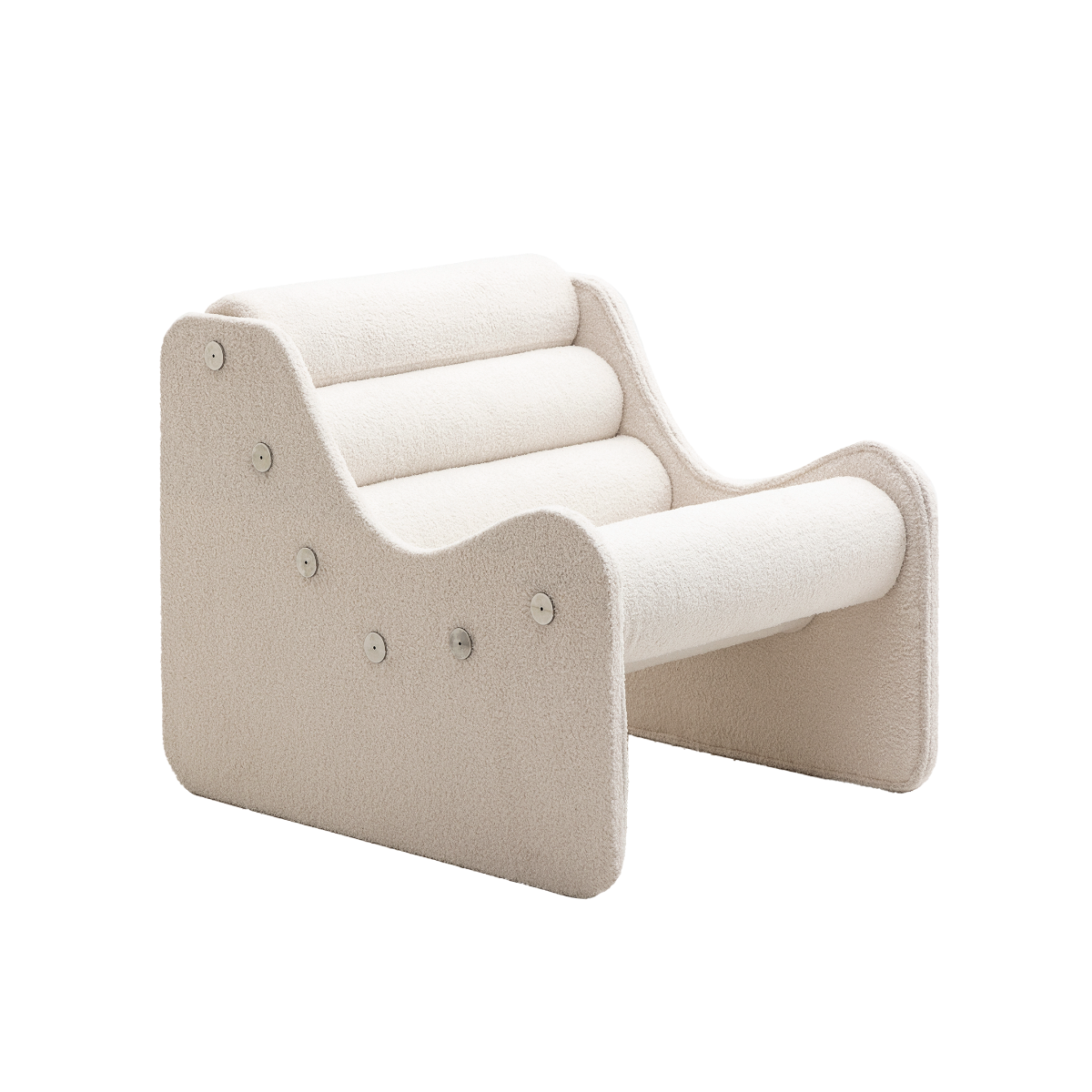 Fauteuil des années 70 en tissu bouclette blanc Athéna