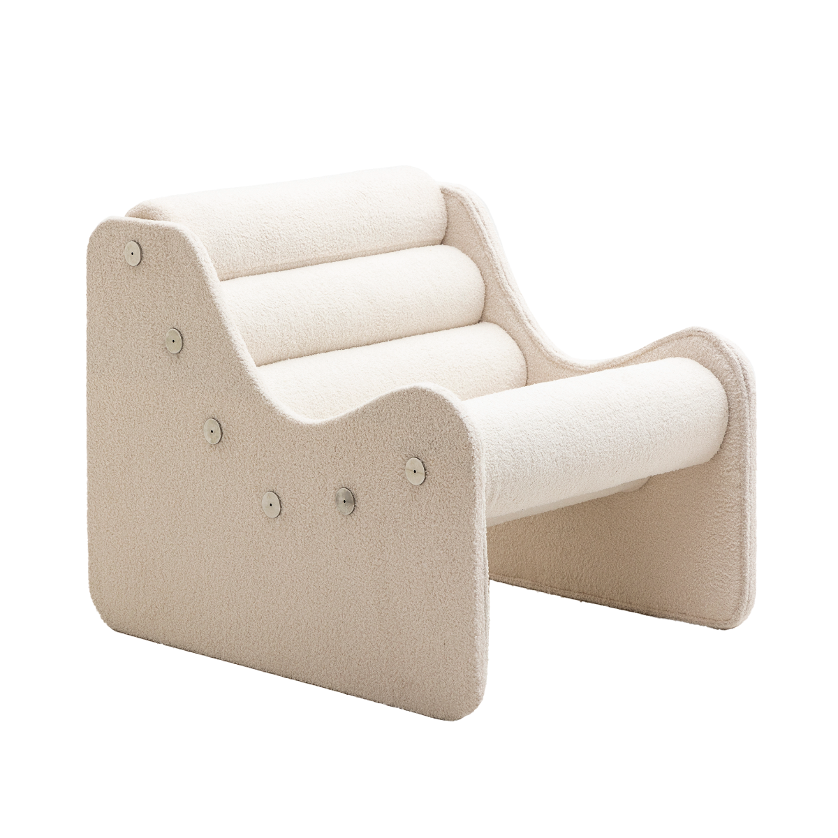 Fauteuil des années 70 en tissu bouclette blanc Soléa