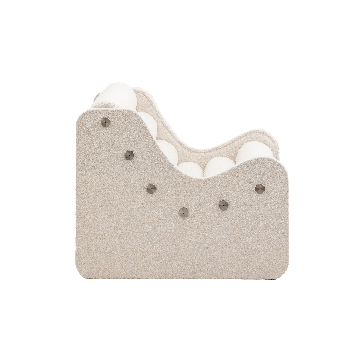 Fauteuil des années 70 en tissu bouclette blanc Athéna