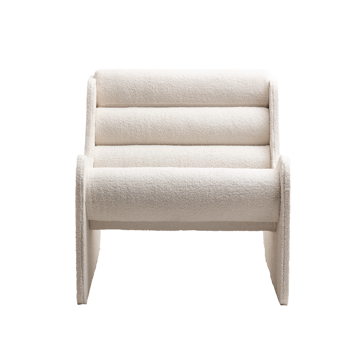 Fauteuil des années 70 en tissu bouclette blanc Athéna