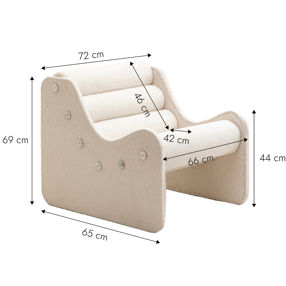 Fauteuil des années 70 en tissu bouclette blanc Soléa